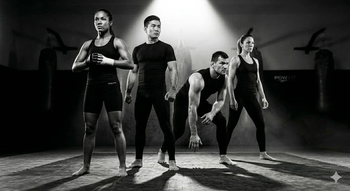 Group of four athletes training together at Pow Fit