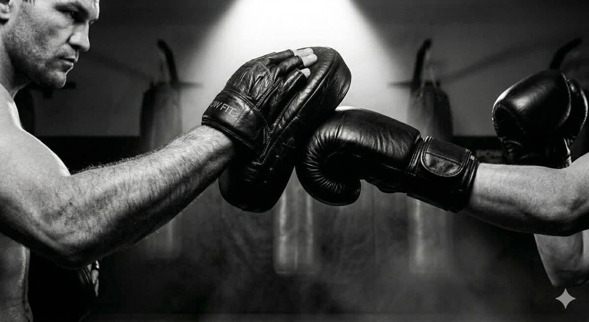 Pow Fit coach holding focus mitts for a member during a private session